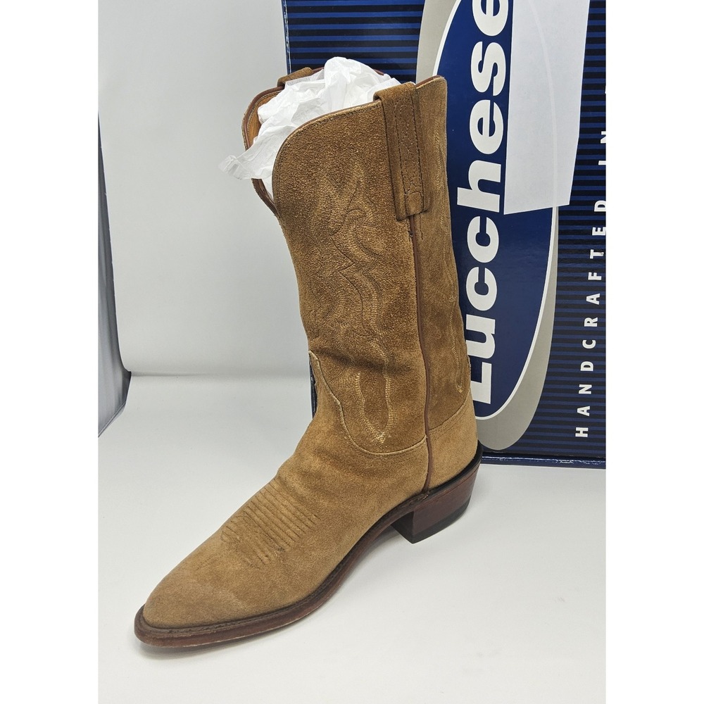 Lucchese Brown Suede Lace-Up Western Boots - Picture 3 of 14